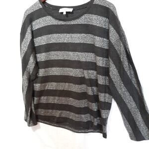 Jones NY Sprot Dark Gray and Silver Wide Stripes Long Sleeve Sweater Size XL